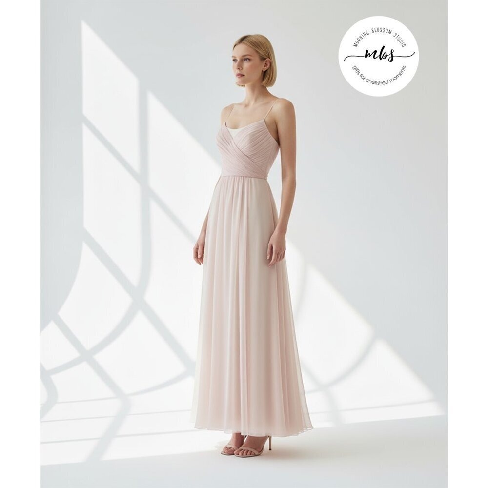 Amsale‎ Brigittei Silk Chiffon Pleated Empire Waist Maxi Dress Gown Pink Women 4